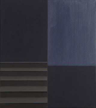 Quadri spaziali, Blaues Treppenhaus in zentraler Sicht, 1988
olio su tela
46 x 40 cm