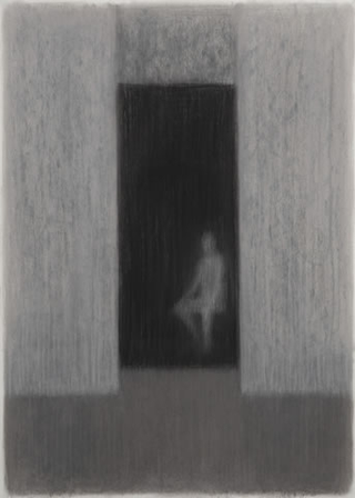 Figures, Sitzende Figur, hell im dunklen Raum, 2004
pastello su carta
70 x 50 cm