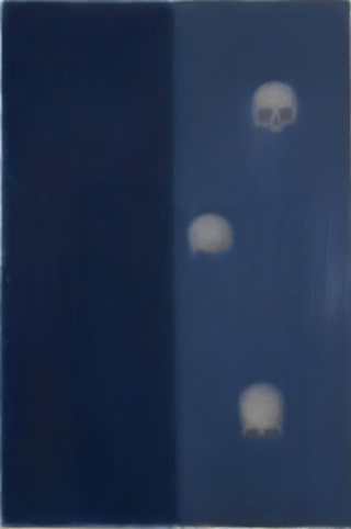 Nature morte, Drei Schädel in blau,  2006
pastello su carta
168 x 114 cm